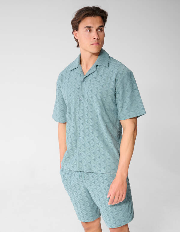 Logo-Frottee-Overshirt, Dunkelgr&uuml;n SHOEBY MEN