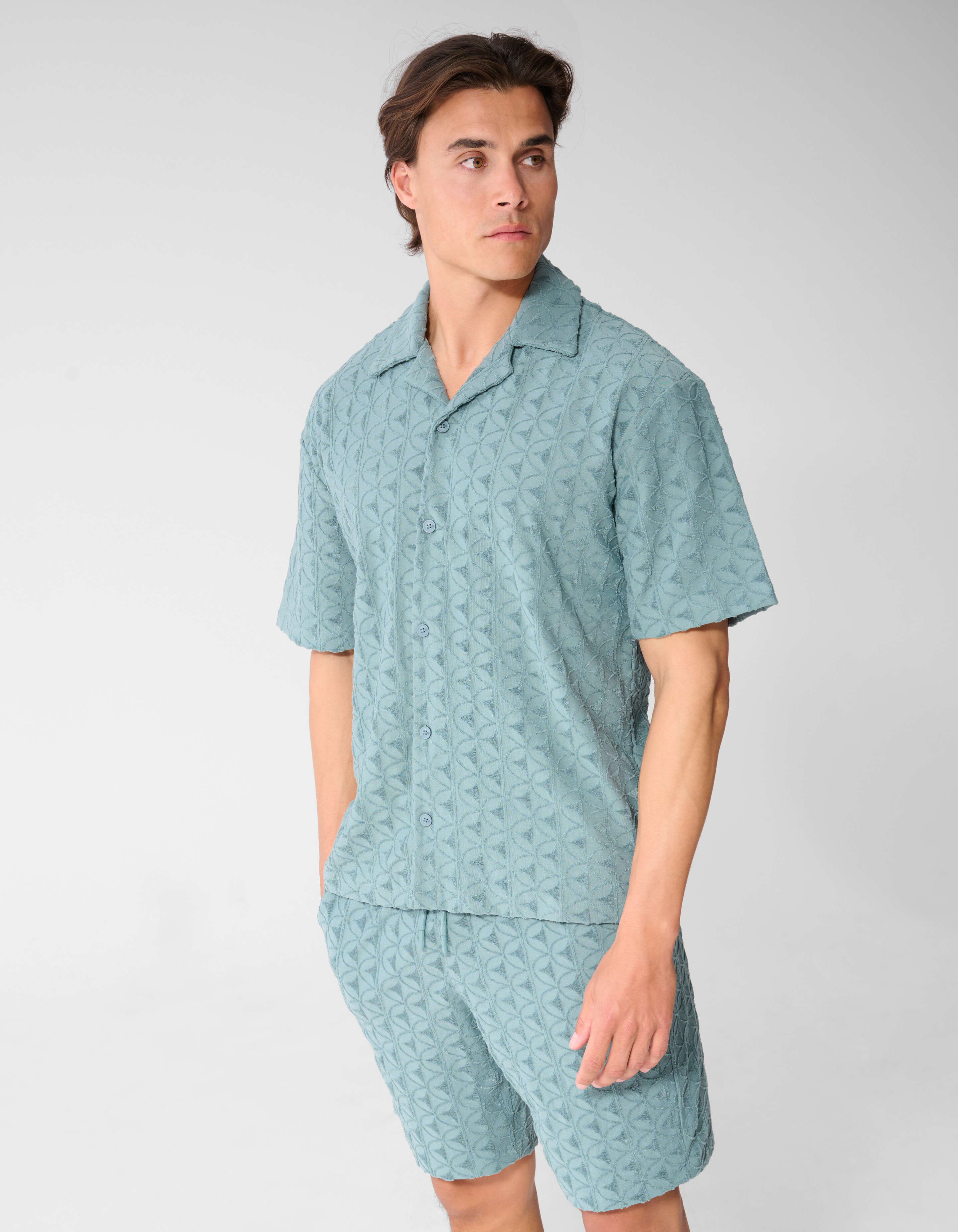 Logo-Frottee-Overshirt, Dunkelgr&uuml;n SHOEBY MEN
