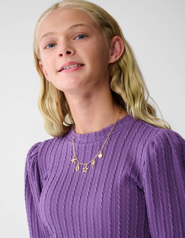 Peplum-Kabel-Langarmshirt Lila SHOEBY GIRLS