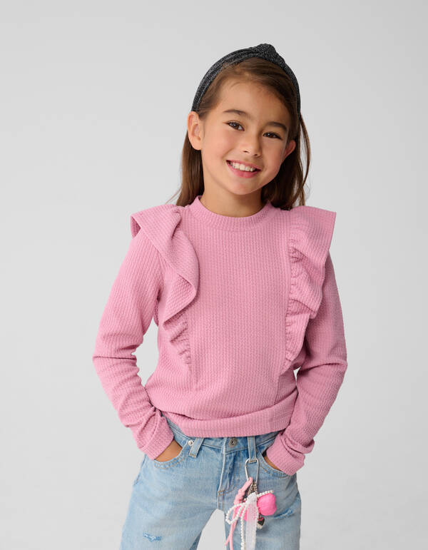 Struktur R&uuml;schen-Langarmshirt Rosa SHOEBY GIRLS