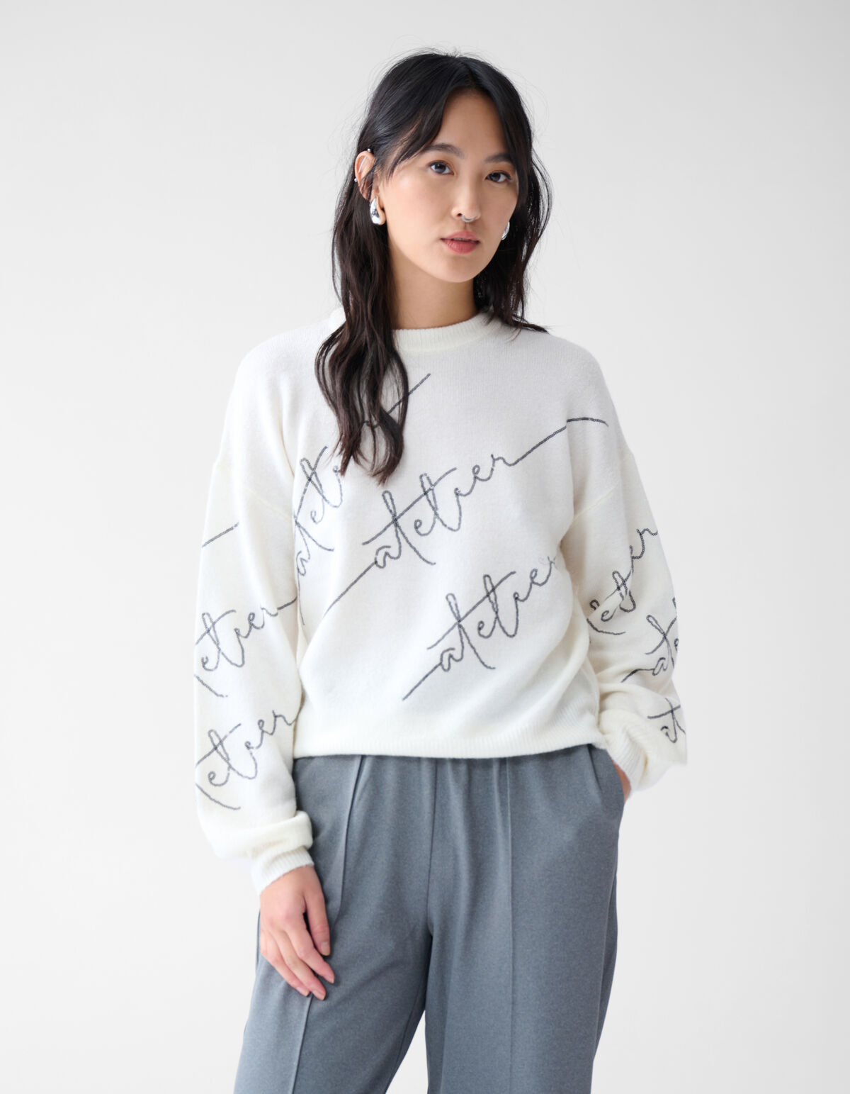 Pailletten Pullover Off White SHOEBY WOMEN