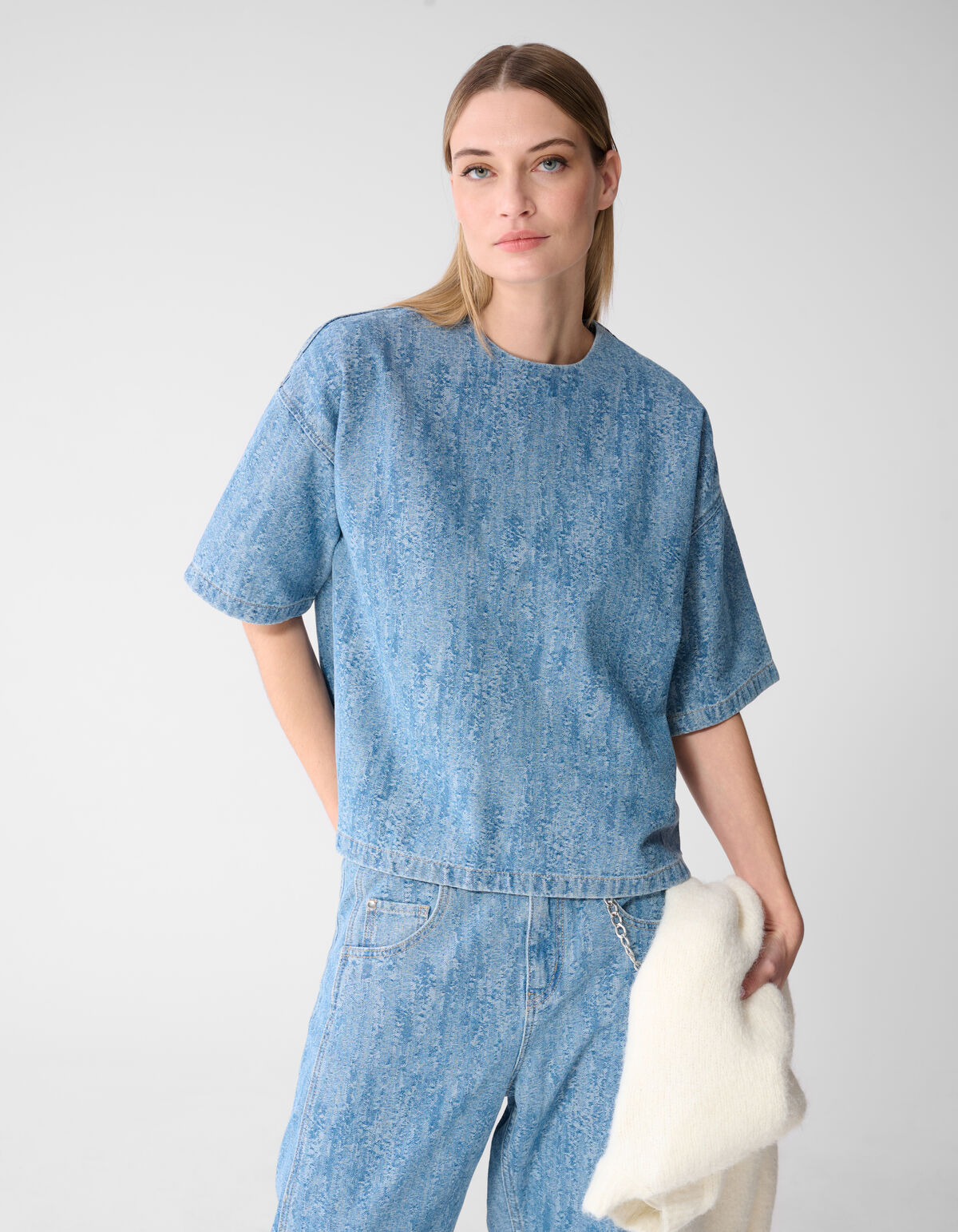 Oversized Jacquard Denim T-Shirt Blau SHOEBY WOMEN