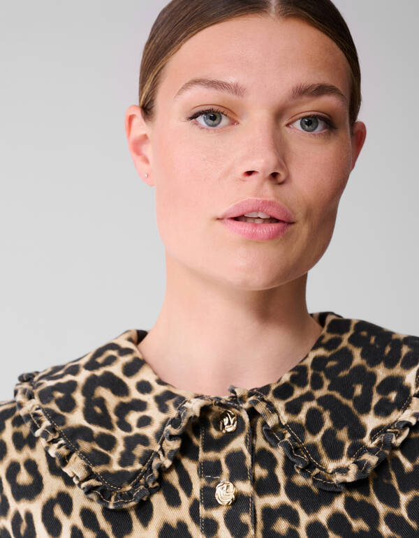 Denimkragen Leopard Minikleid Braun SHOEBY WOMEN