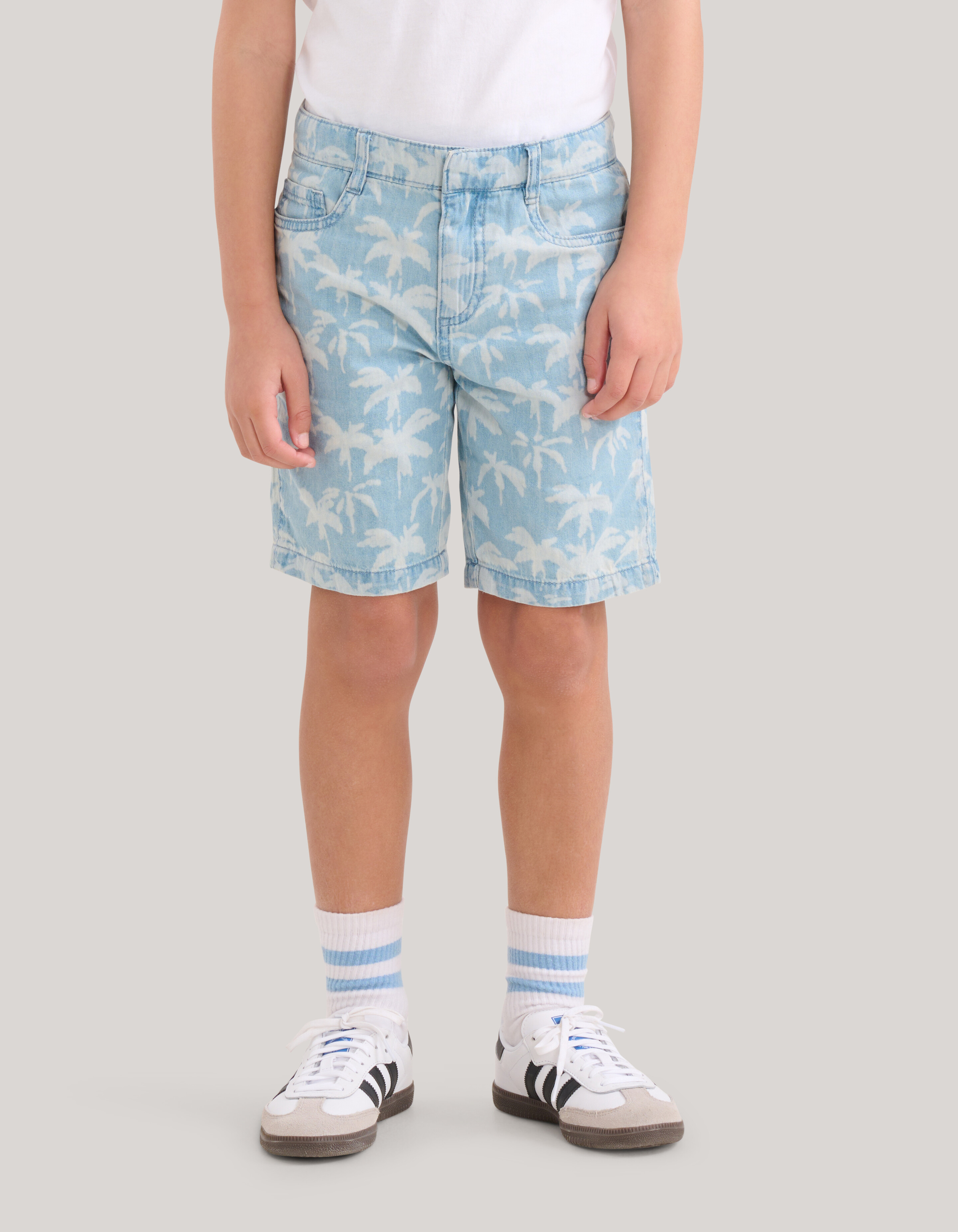 Palm Print Denim Short Bleached SHOEBY BOYS