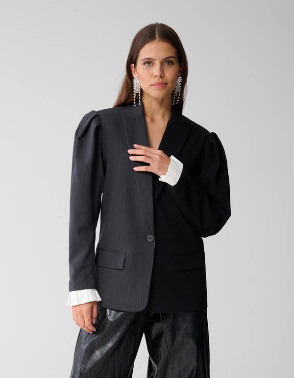 &Uuml;bergro&szlig;er Pinstripes Mix Blazer Grau/Schwarz SHOEBY WOMEN