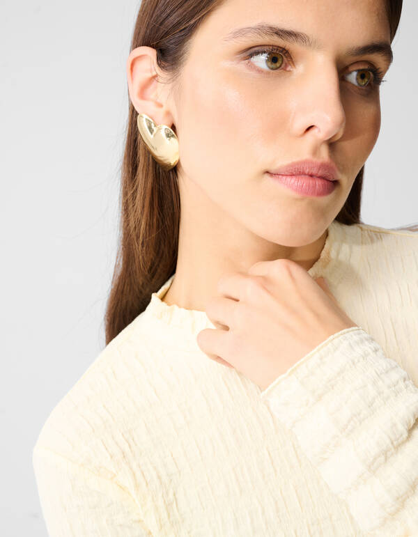 Struktur Langarmshirt Top Gebrochen Wei&szlig; SHOEBY WOMEN