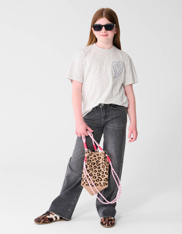 Schwarze Jeans mit Nieten und weitem Bein SHOEBY GIRLS