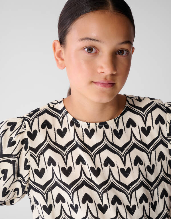 Heart Print Top Gebrochen Wei&szlig;/Schwarz SHOEBY GIRLS