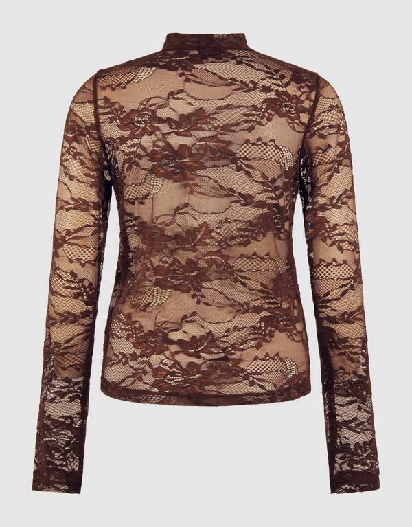 Braunes Spitzentop mit Blumenmuster SHOEBY WOMEN