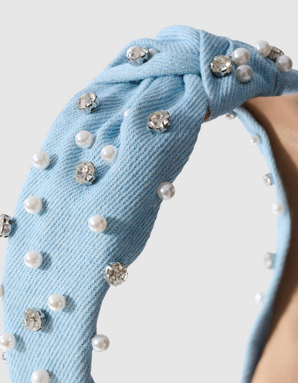 Embellished Denim Haarreif Blau SHOEBY ACCESSOIRES