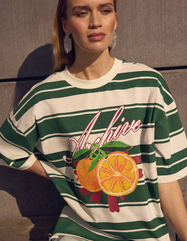 Streifen Kunstwerk T-Shirt Gr&uuml;n SHOEBY WOMEN