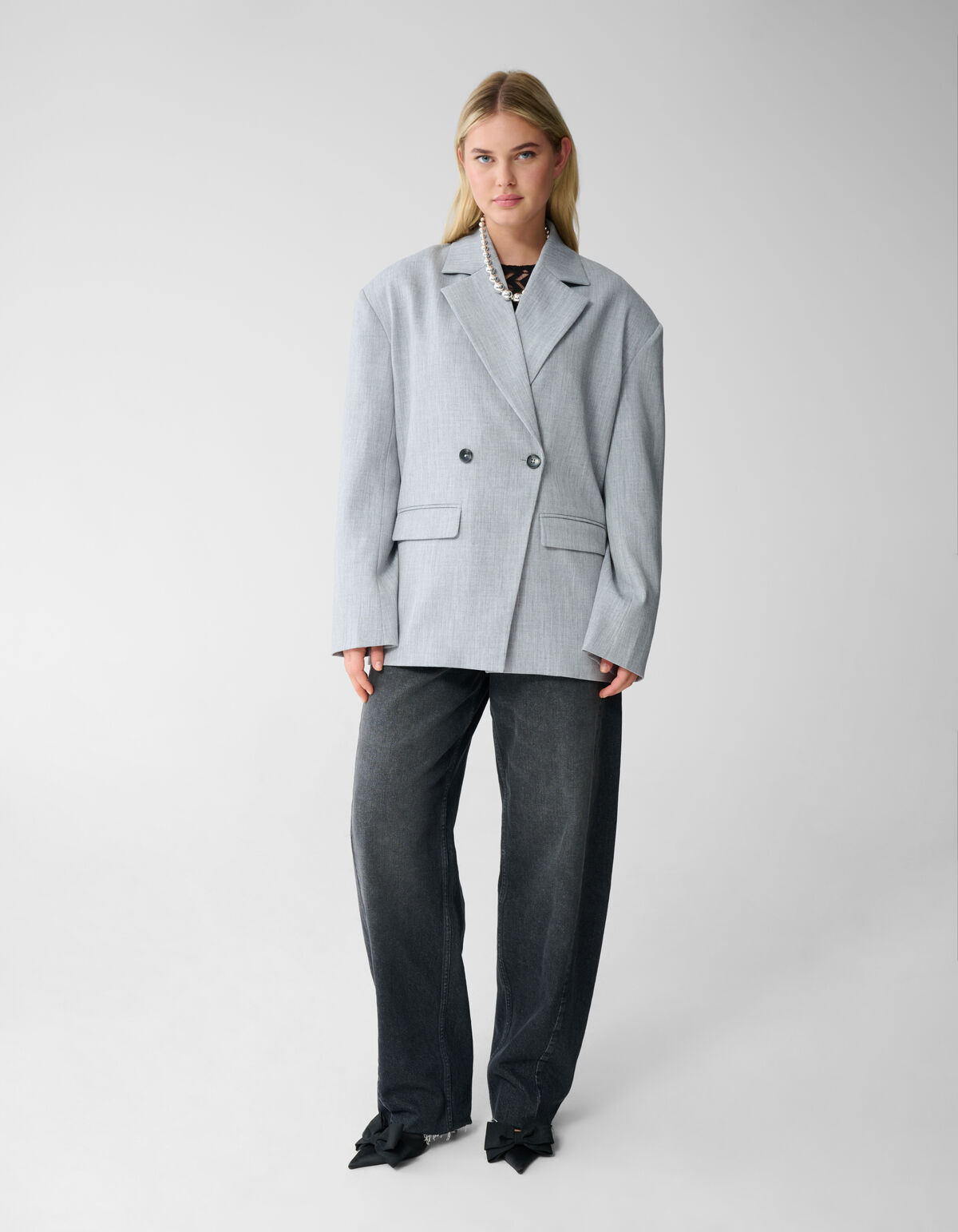 Oversized Shoulder Blazer Hellgrau SHOEBY WOMEN