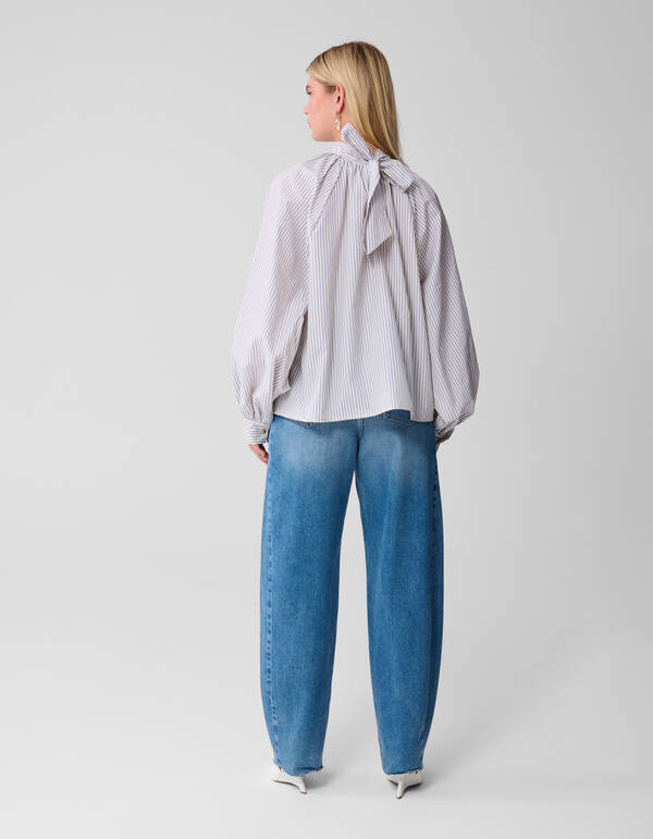 Gestreifte Schleifenbluse Blau SHOEBY WOMEN