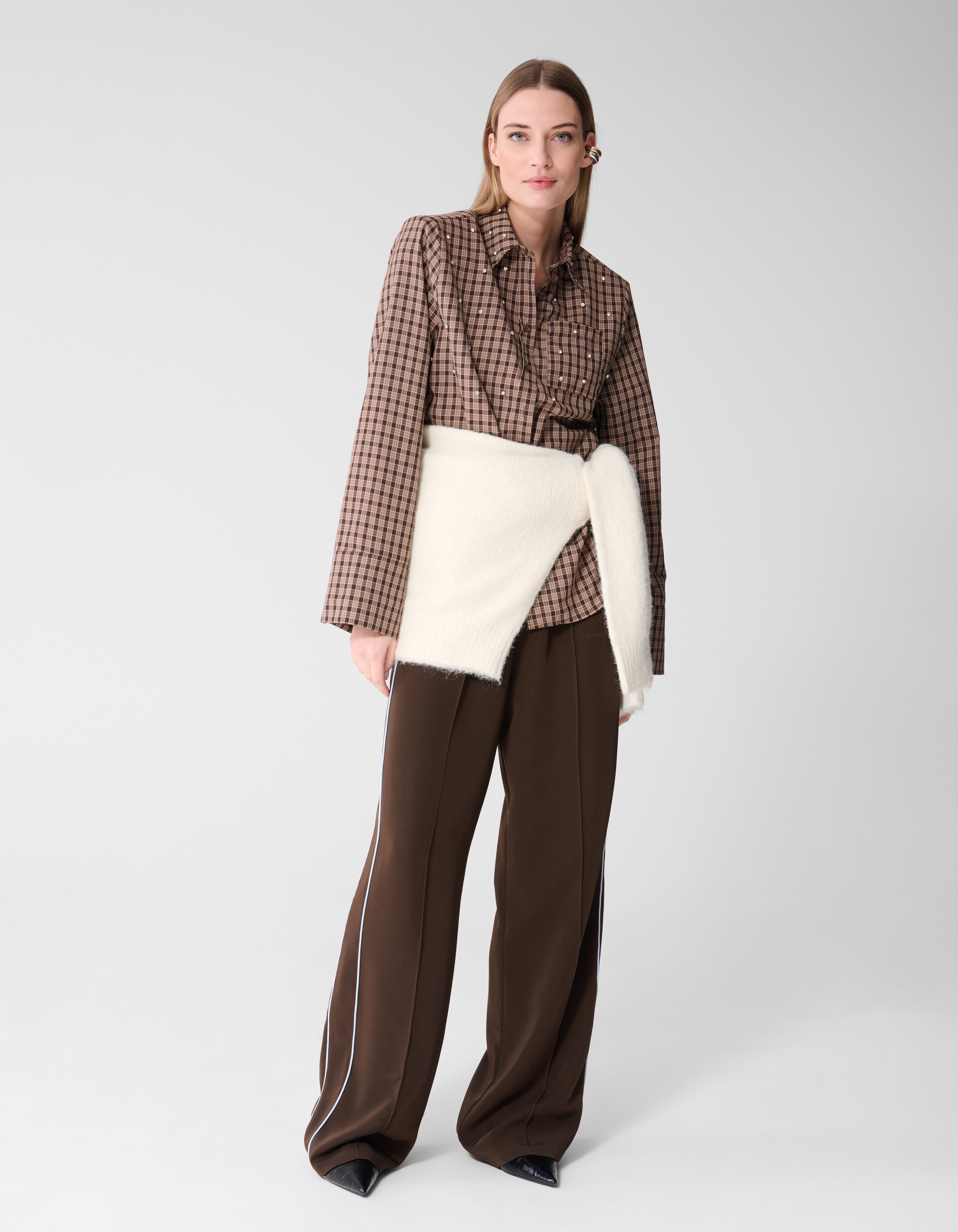 Ruiten Shoulder Strass Blouse Bruin SHOEBY WOMEN