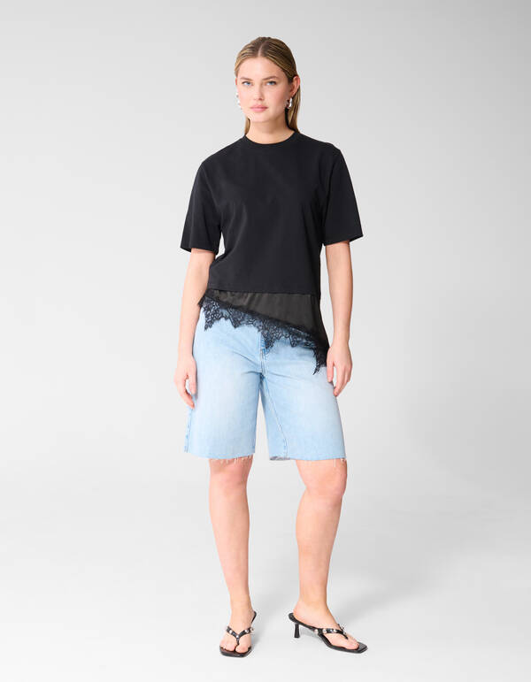 Kanten Satinen T-Shirt Schwarz SHOEBY WOMEN