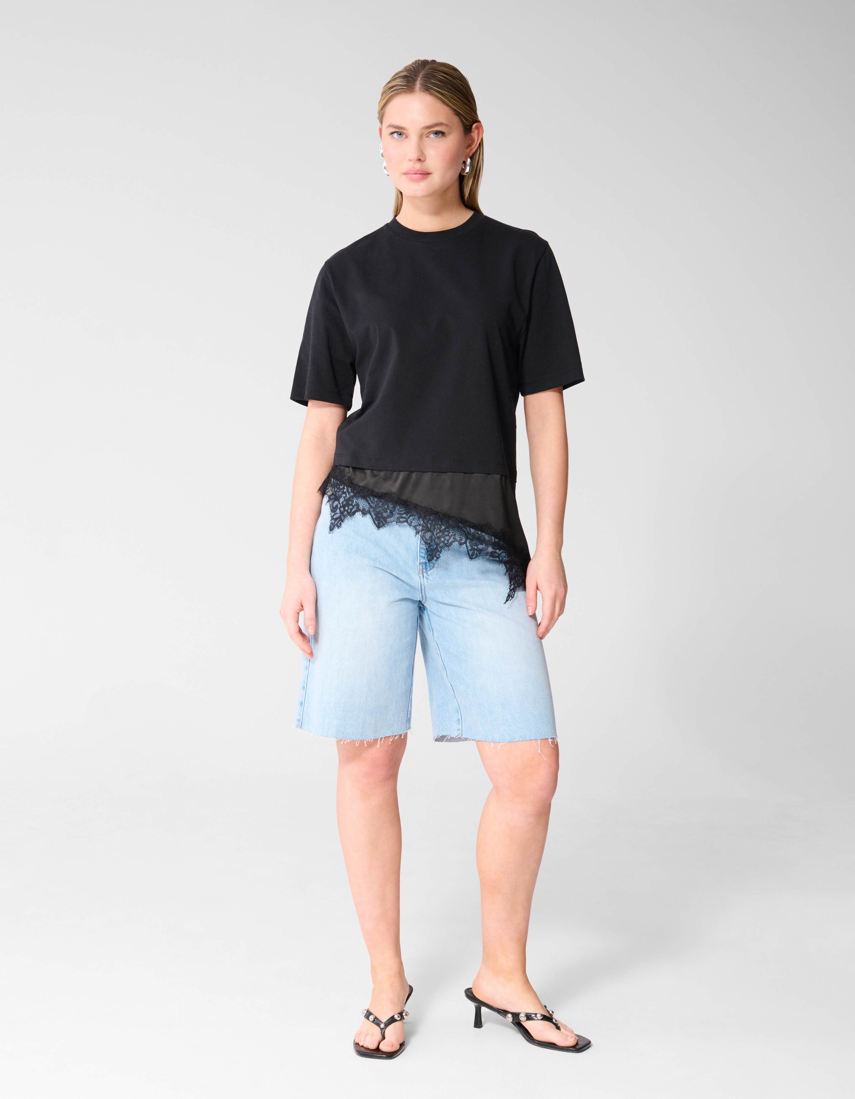 Kanten Satinen T-Shirt Schwarz SHOEBY WOMEN
