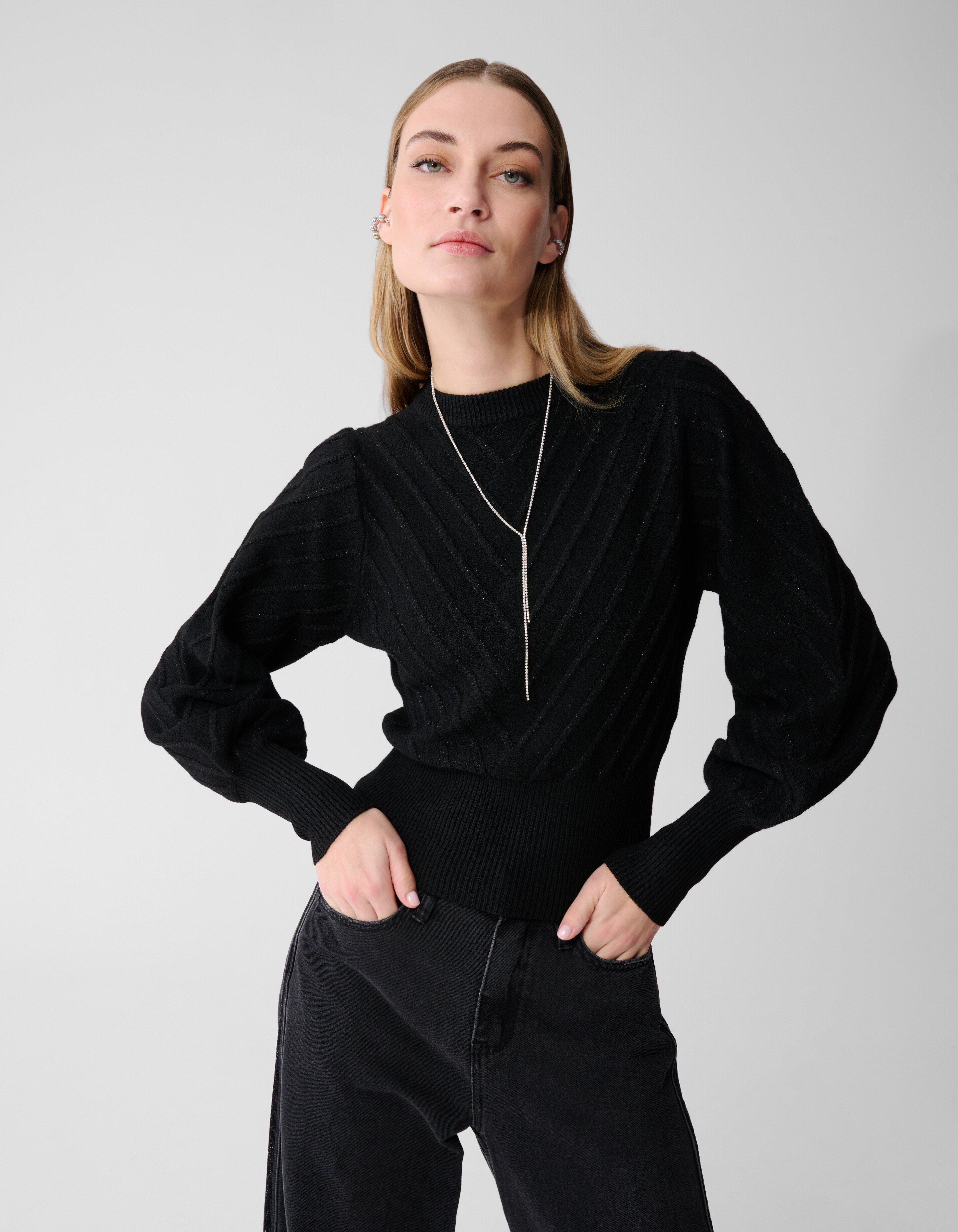 Schwarzer Glitzer-Strickpullover SHOEBY WOMEN