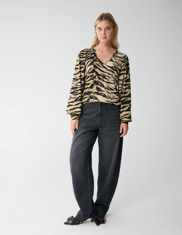 Tigerprint Rib Jersey Top Braun SHOEBY WOMEN