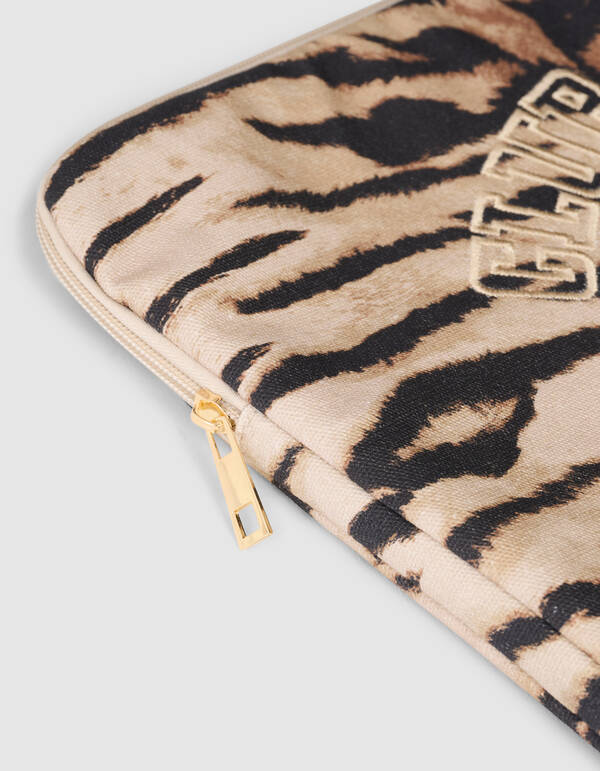Tiger Stickerei Laptop-H&uuml;lle Braun SHOEBY ACCESSOIRES