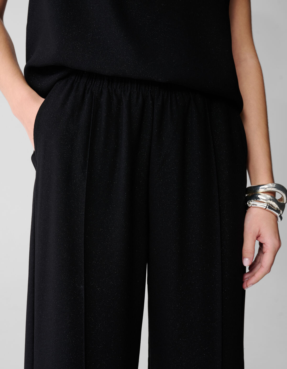 Schwarzer Glitzer-Hose mit weitem Bein SHOEBY WOMEN