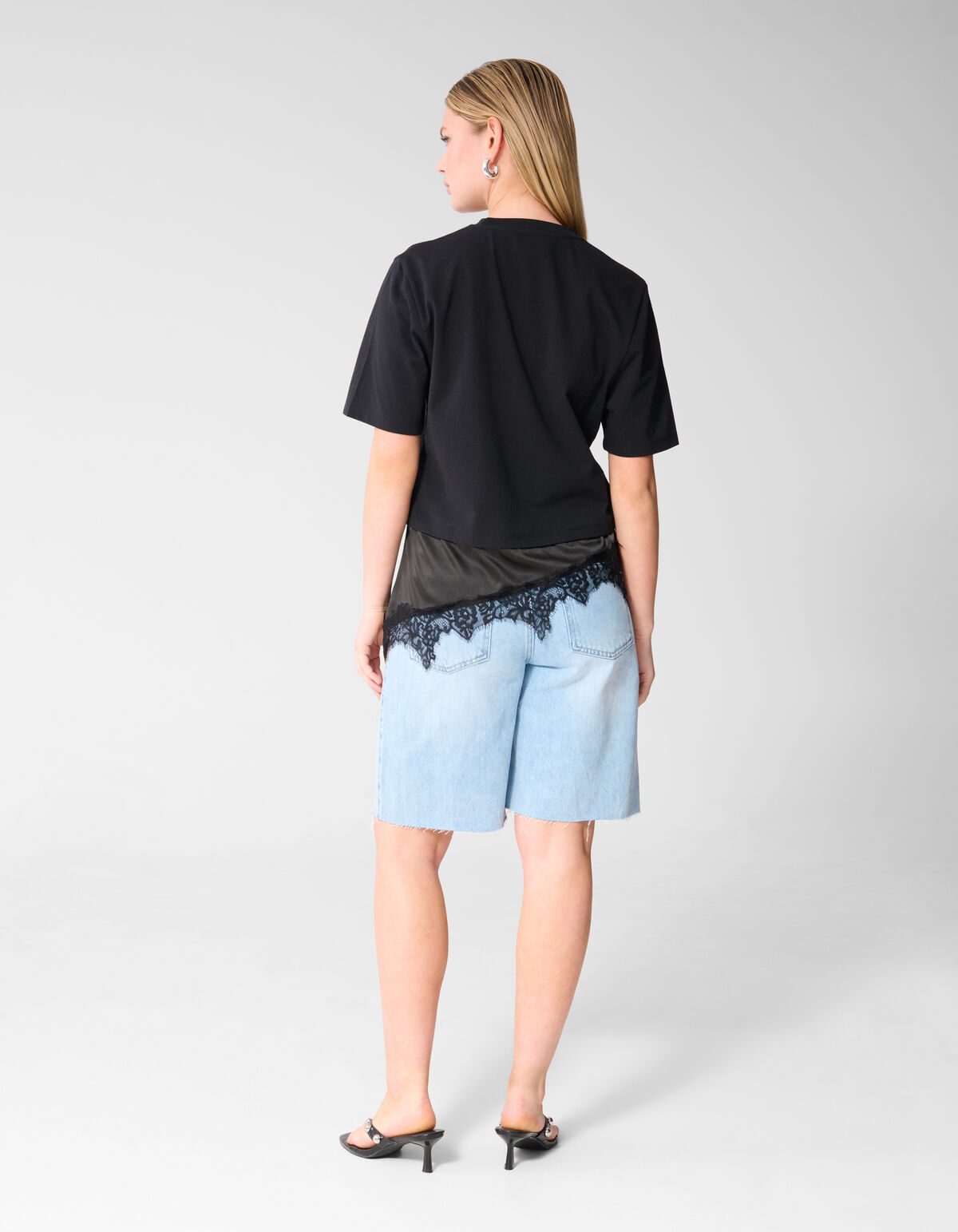 Kanten Satinen T-Shirt Schwarz SHOEBY WOMEN