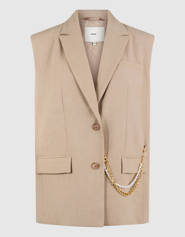 &Auml;rmelloser Blazer mit Kettenmuster, Sand SHOEBY WOMEN