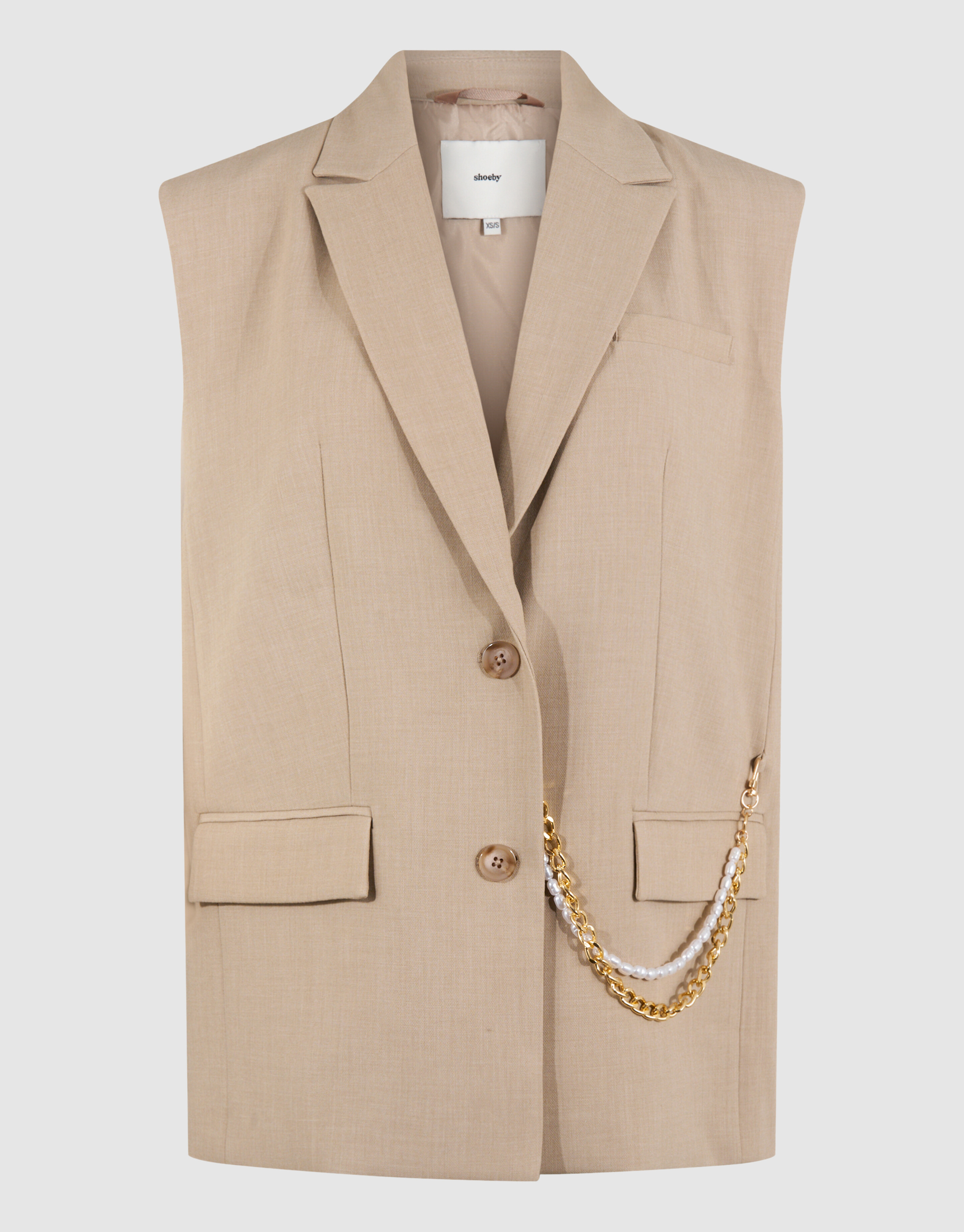 &Auml;rmelloser Blazer mit Kettenmuster, Sand SHOEBY WOMEN