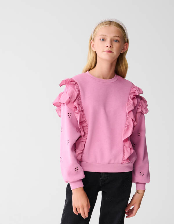 Pullover mit R&uuml;schenstickerei Rosa SHOEBY GIRLS