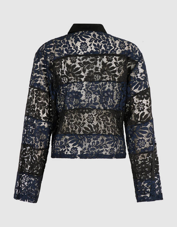 Gestreiftes Lace Polo schwarz/dunkelblau SHOEBY WOMEN