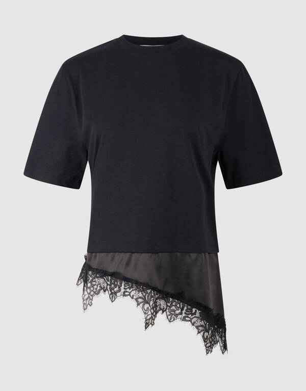 Kanten Satinen T-Shirt Schwarz SHOEBY WOMEN