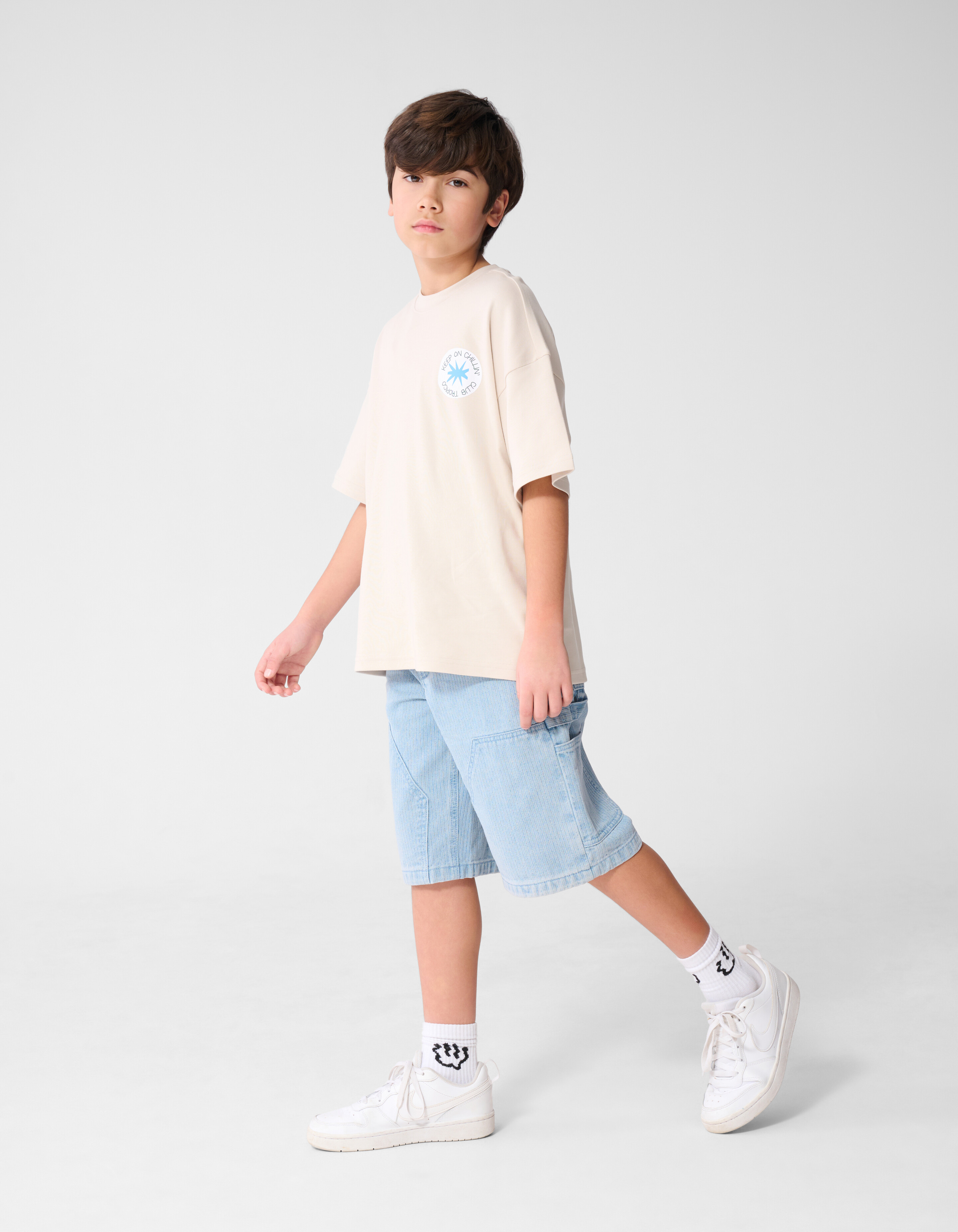 Gestreifte Carpenter Denim Shorts Hellblau SHOEBY BOYS