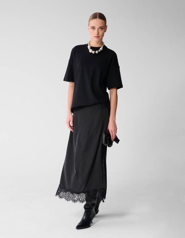 Kante Satin Maxi Rock Schwarz SHOEBY WOMEN