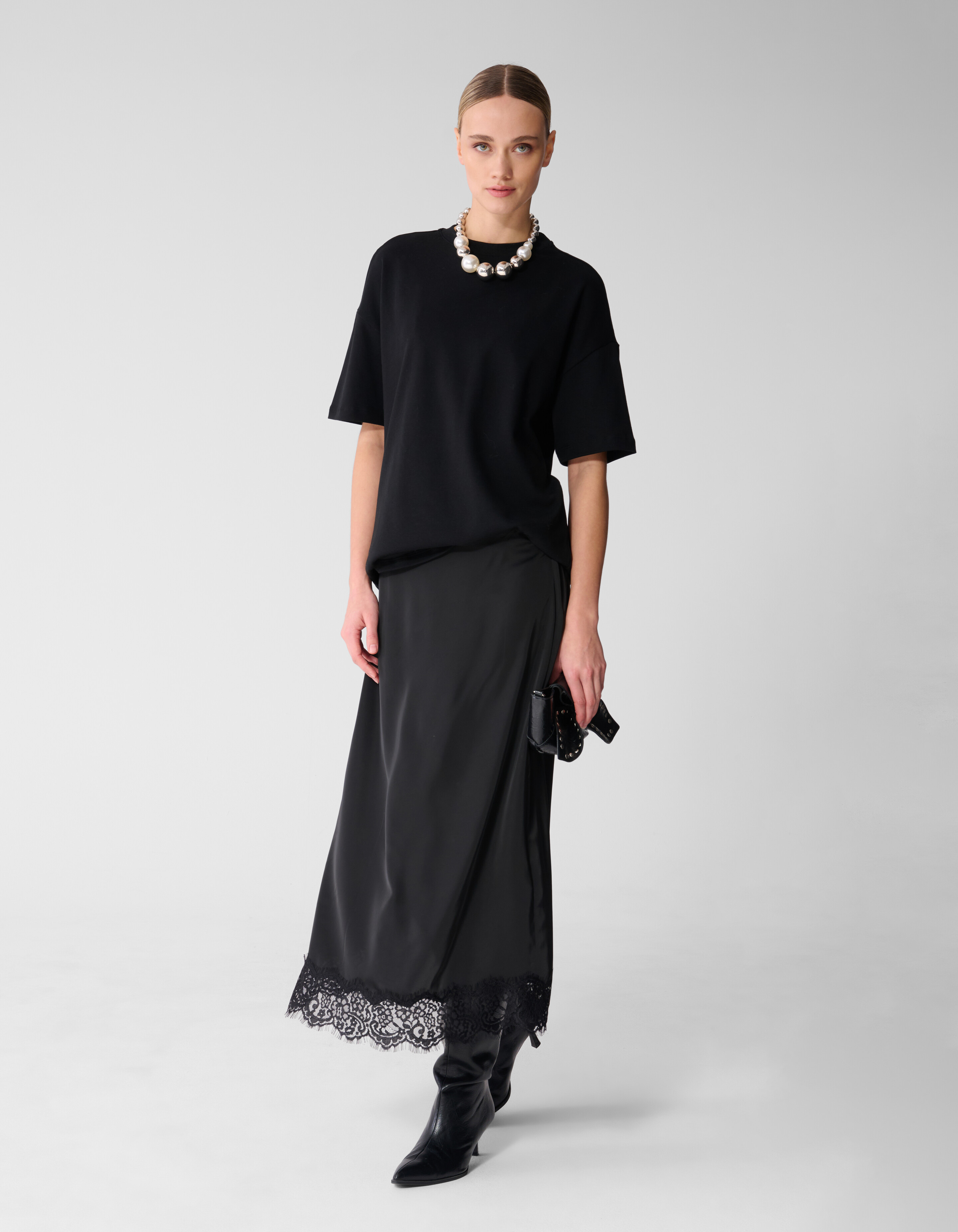 Kante Satin Maxi Rock Schwarz SHOEBY WOMEN