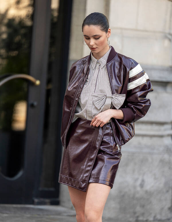 Nadelstreifen-Schleifenbluse Wei&szlig;/Rot SHOEBY WOMEN