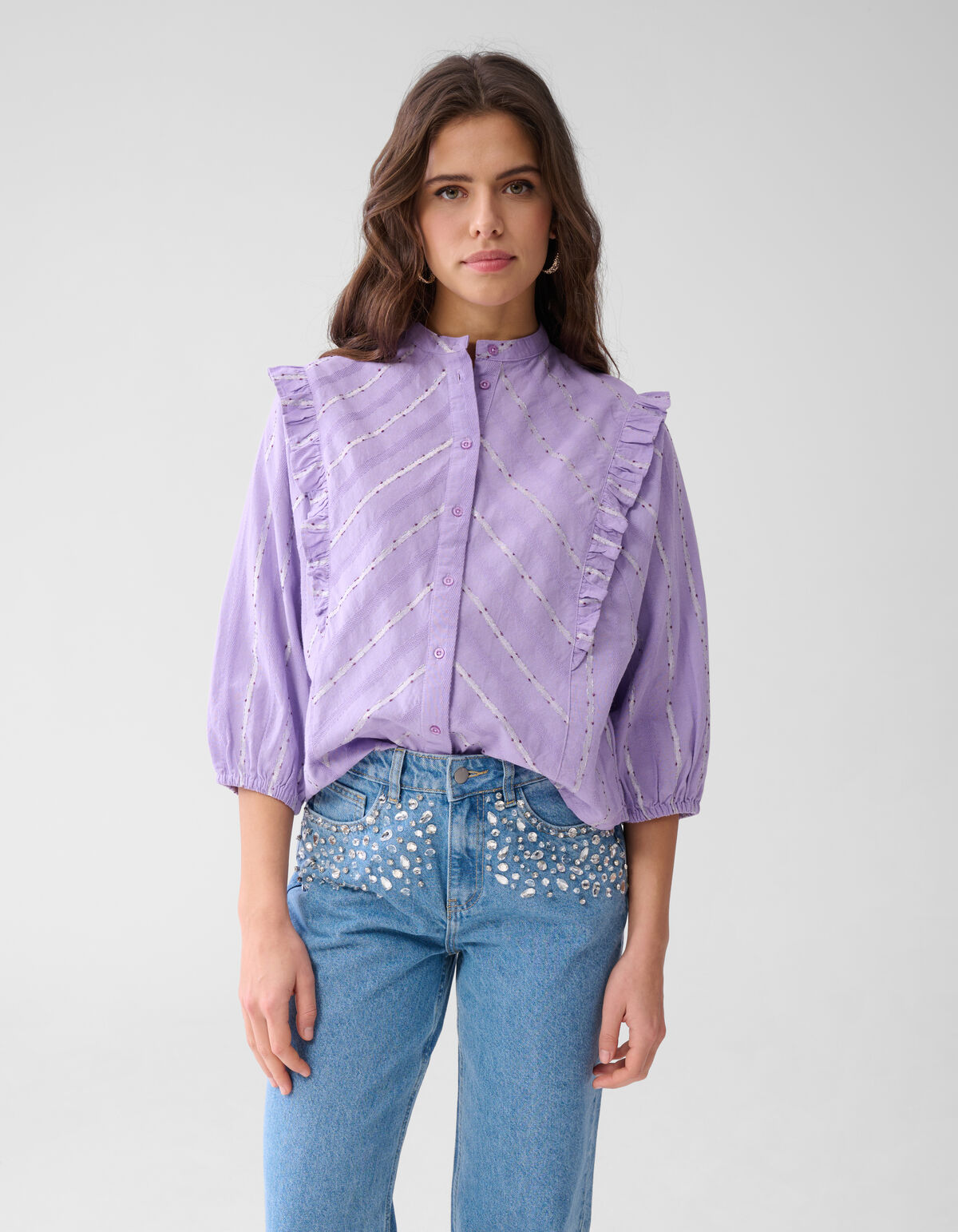 Jacquard-Rüschen-Bluse Hellviolett SHOEBY WOMEN