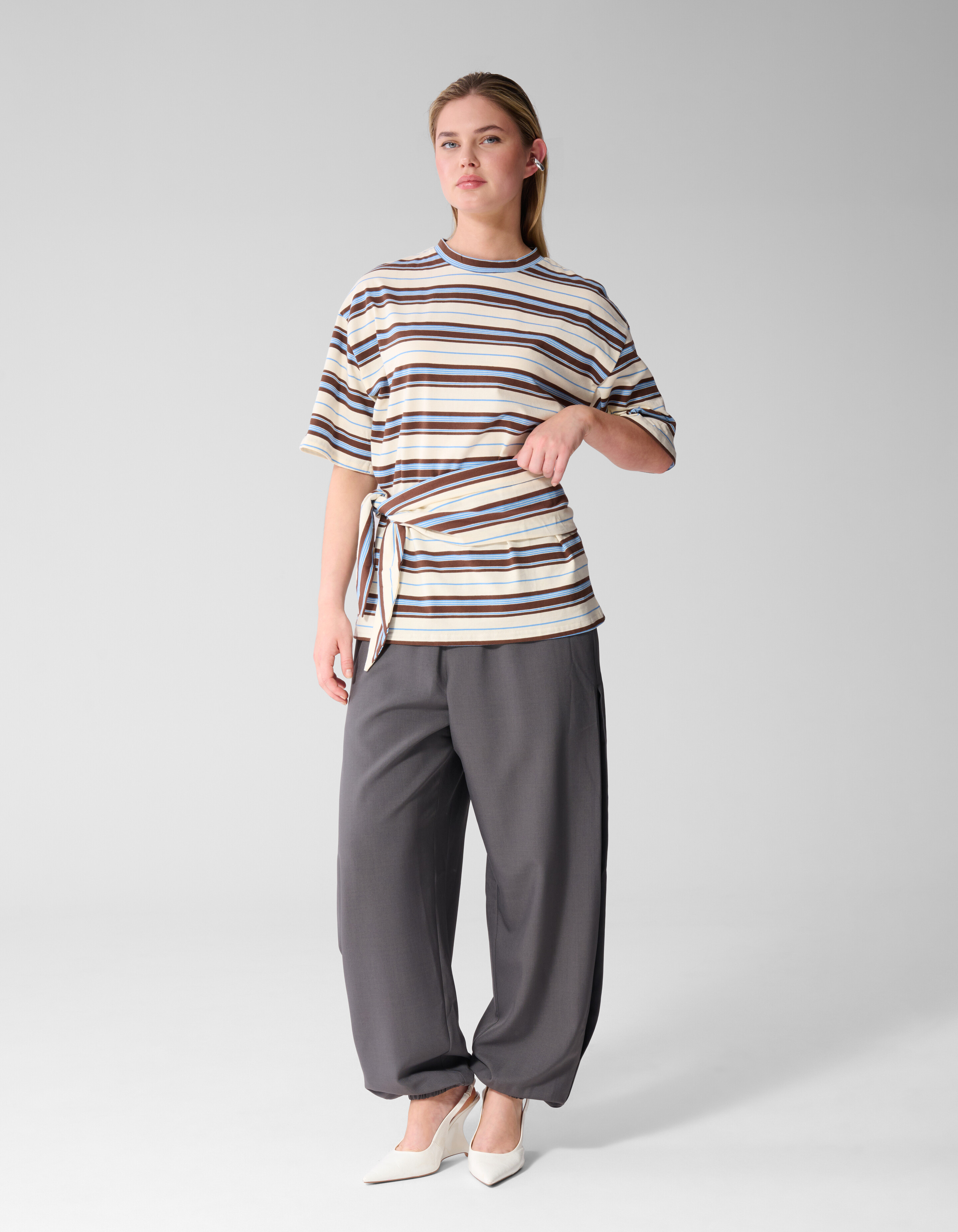 Gestreiftes T-Shirt mit Schal Gebrochenes Wei&szlig;/Sch SHOEBY WOMEN