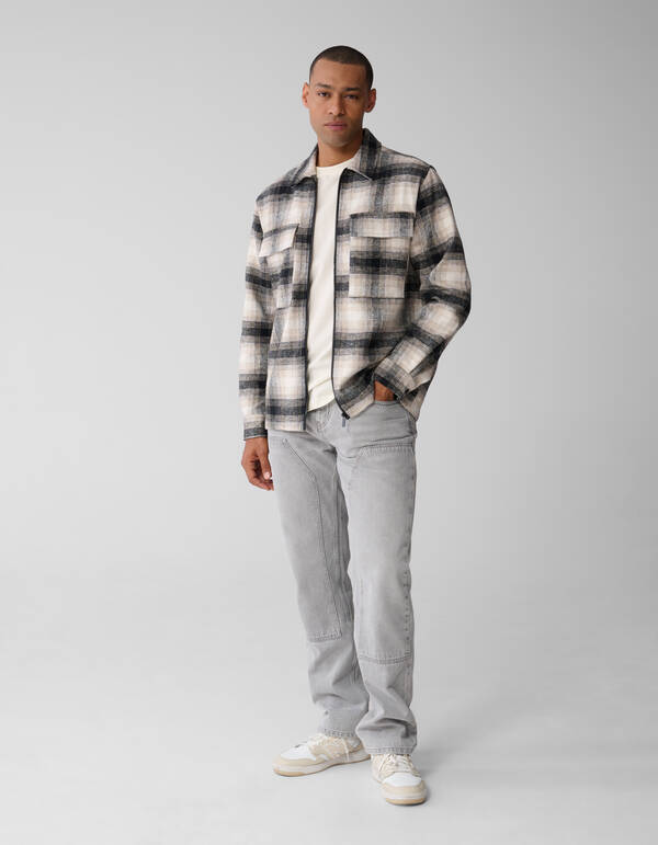 Kariertes Overshirt mit Rei&szlig;verschluss in Off Whit SHOEBY MEN