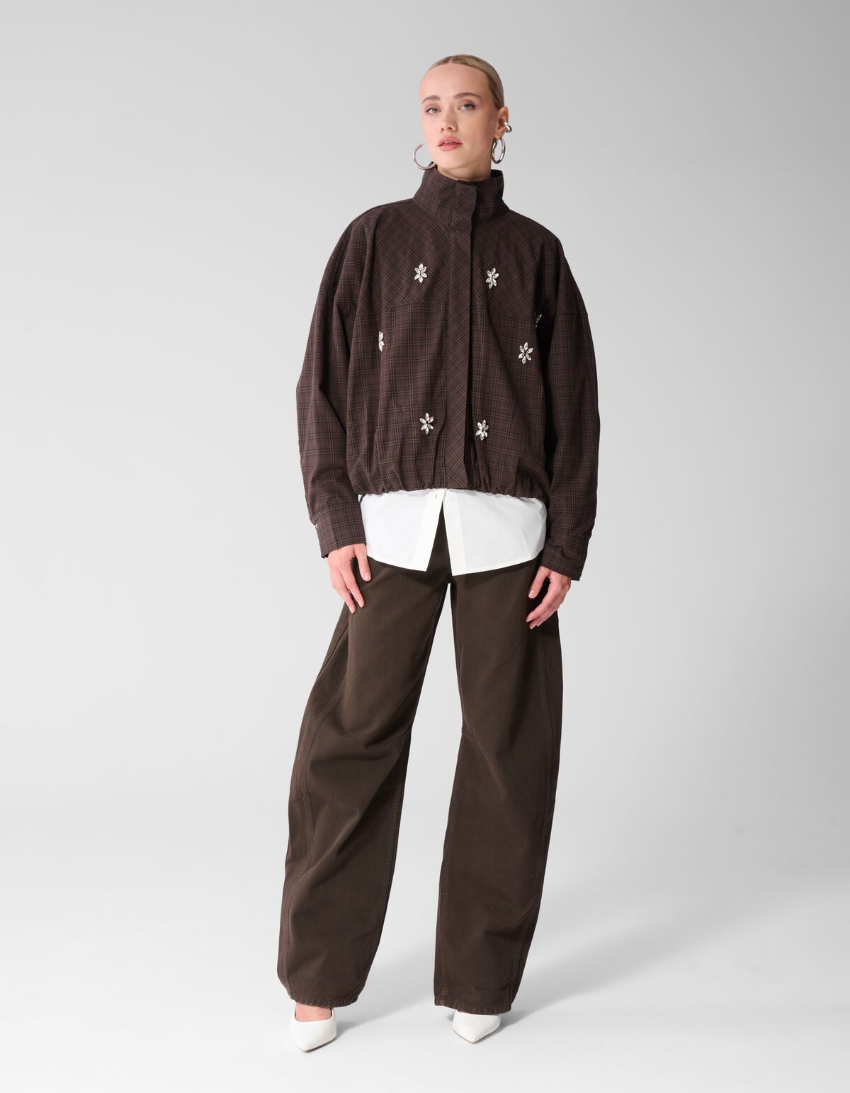 Karierte Bomberbluse Braun SHOEBY WOMEN