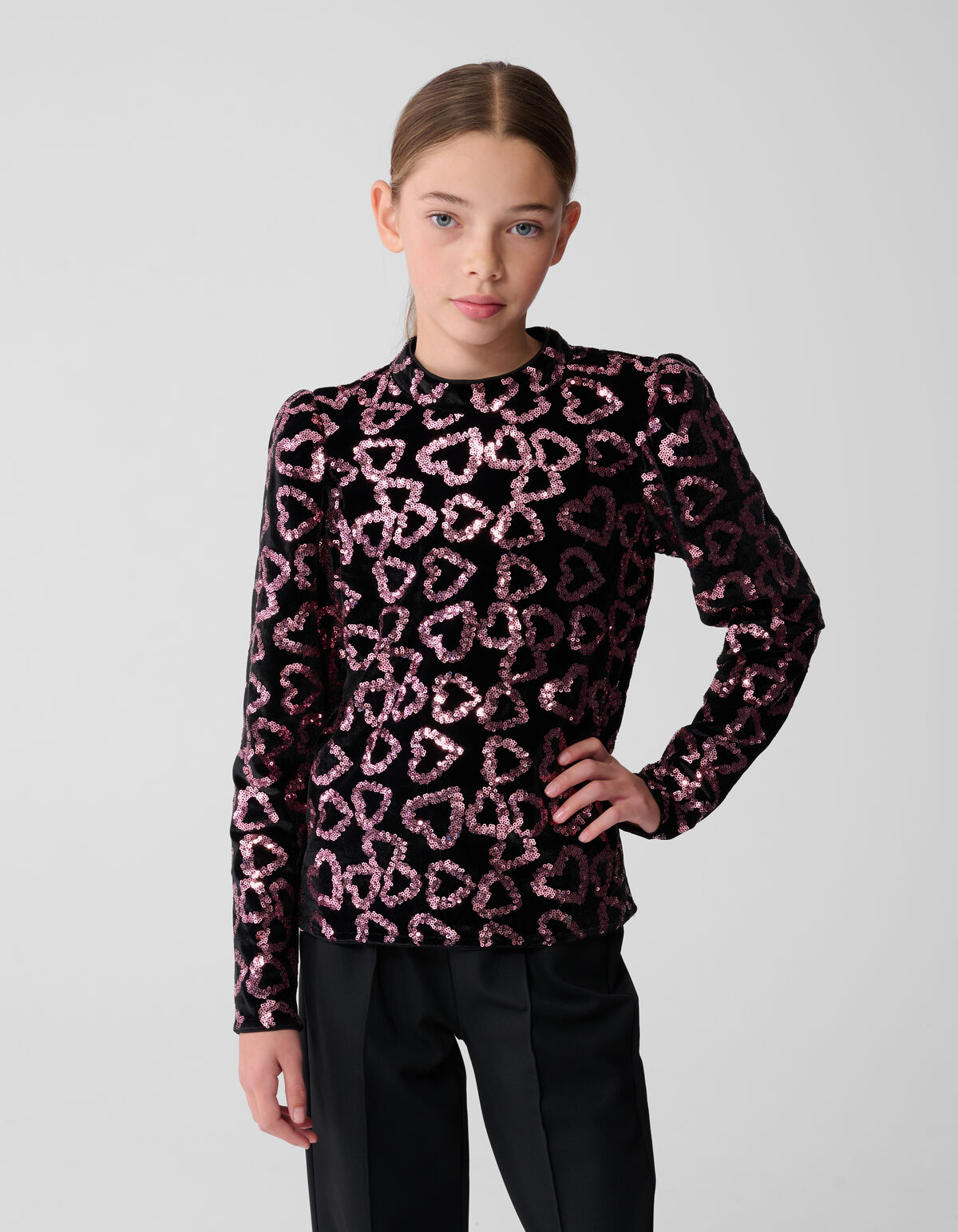 Sequin Heart Longsleeve Top Hellrosa SHOEBY GIRLS