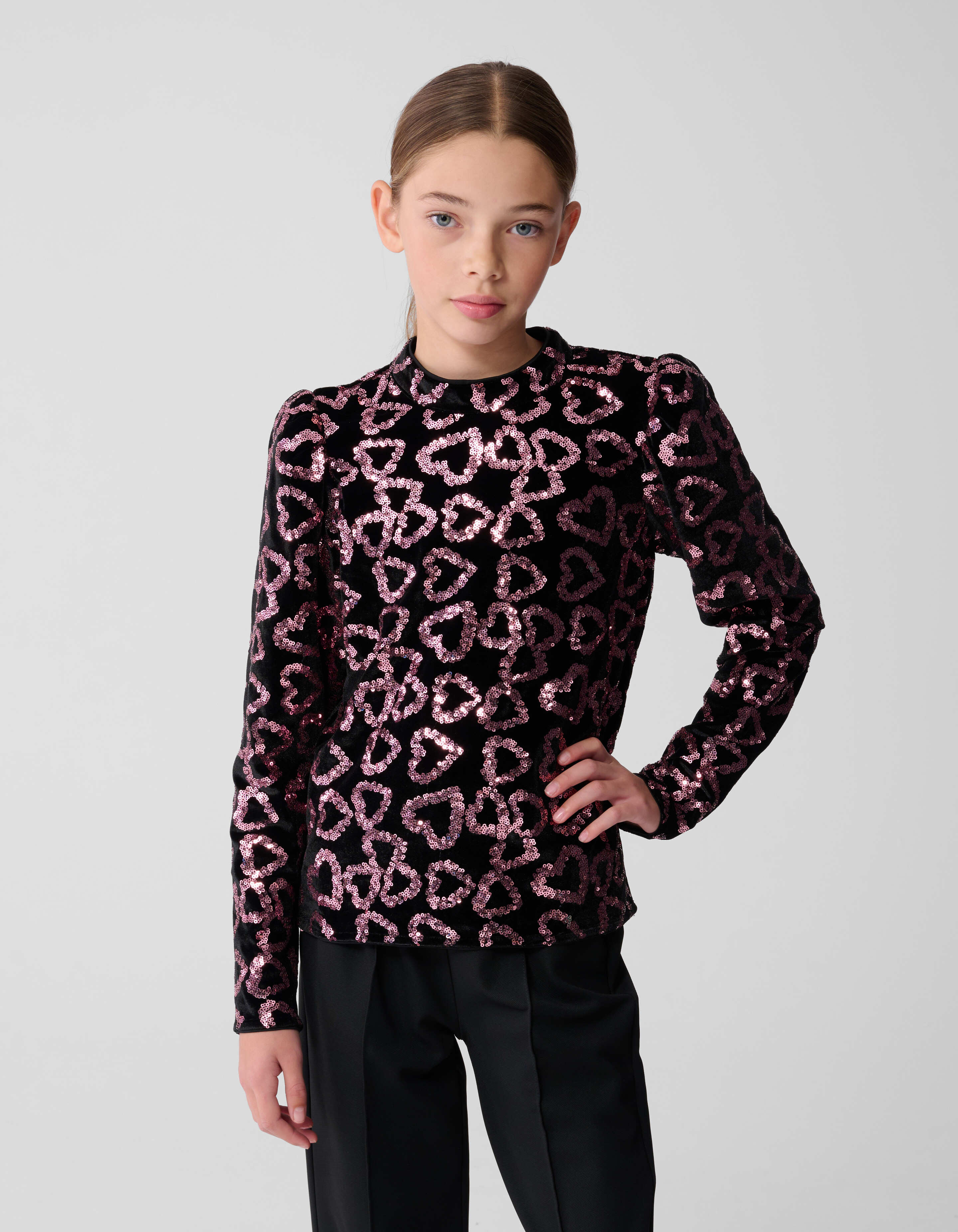 Sequin Heart Longsleeve Top Hellrosa SHOEBY GIRLS