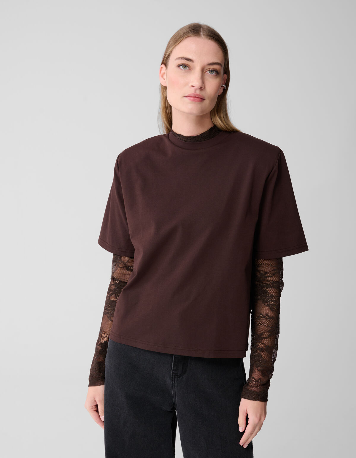 Gepolstertes T-Shirt Dunkelbraun SHOEBY WOMEN