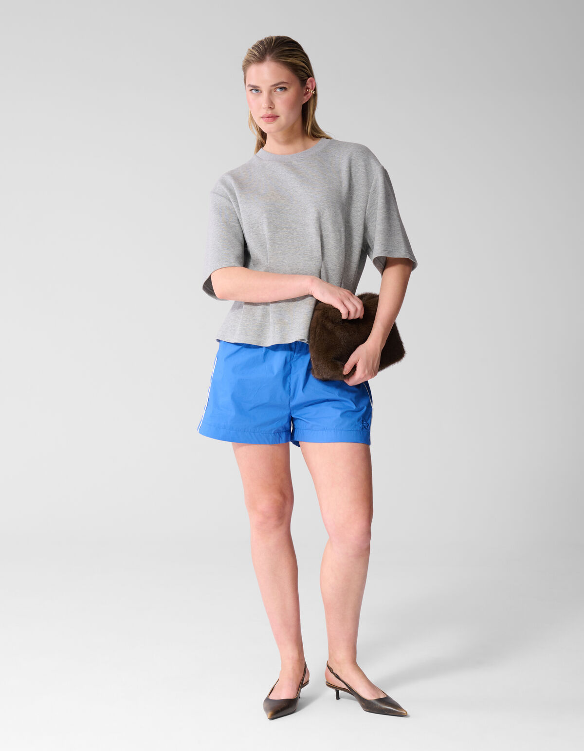 Peplum-Scuba-T-Shirt Hellgrau SHOEBY WOMEN