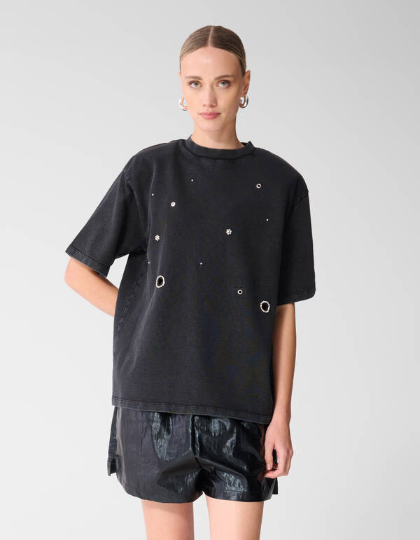 &Uuml;bergro&szlig;es verziertes T-Shirt Dunkelgrau SHOEBY WOMEN
