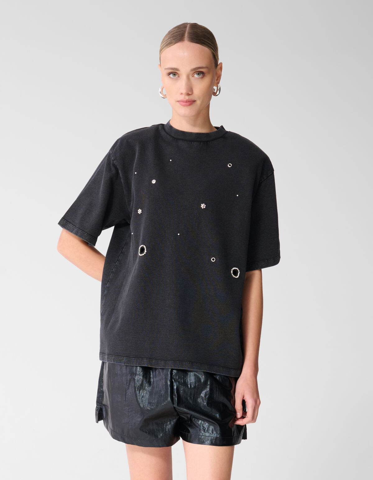 &Uuml;bergro&szlig;es verziertes T-Shirt Dunkelgrau SHOEBY WOMEN