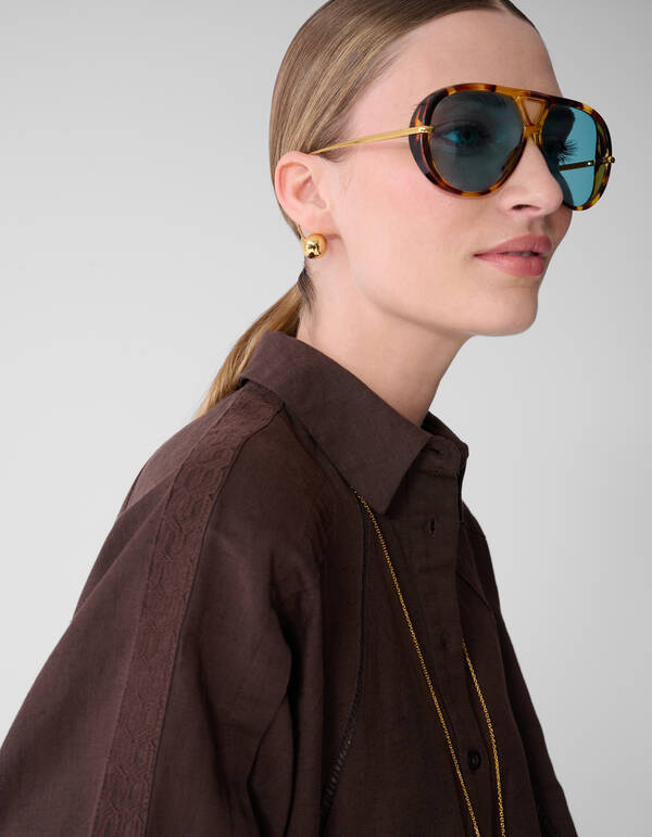 Plissierte Stickbluse Dunkelbraun von Mieke SHOEBY WOMEN