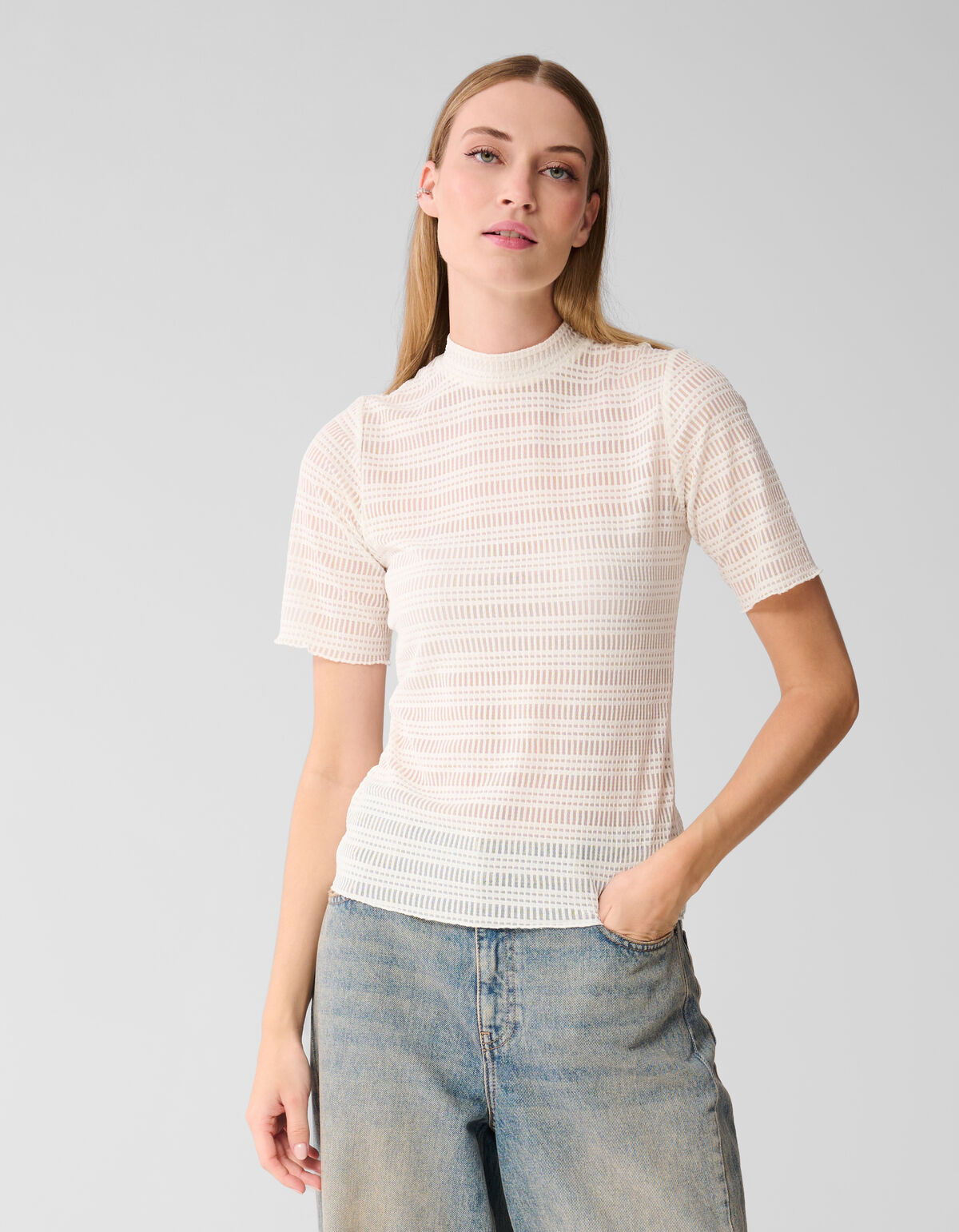 Mesh Texture Top Off Weiß SHOEBY WOMEN