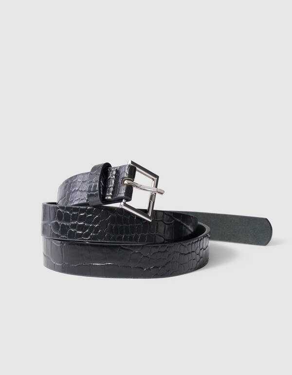 Krokodilg&uuml;rtel Schwarz/Silber SHOEBY ACCESSOIRES