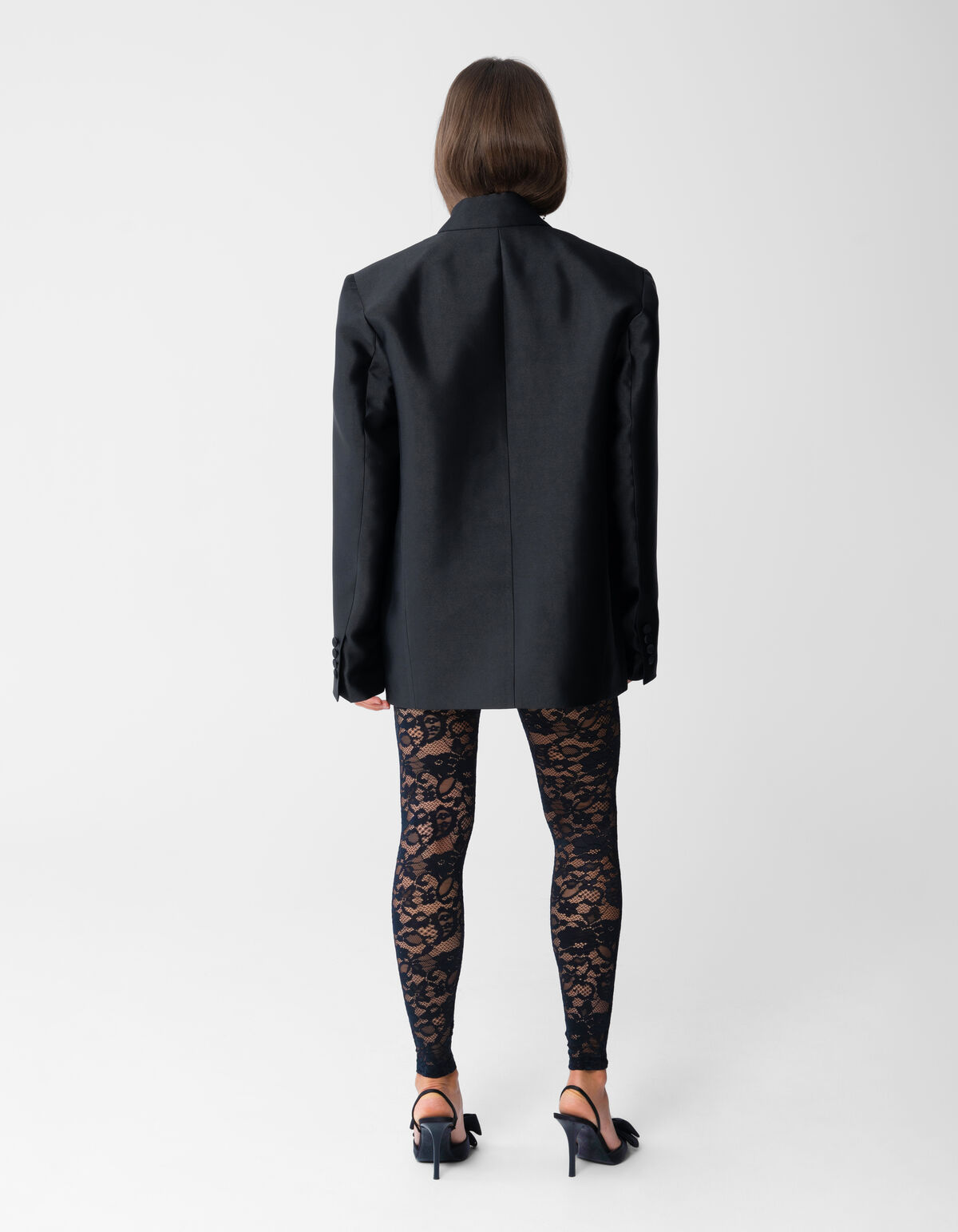 Oversized Satin Twill Blazer Black SHOEBY WOMEN