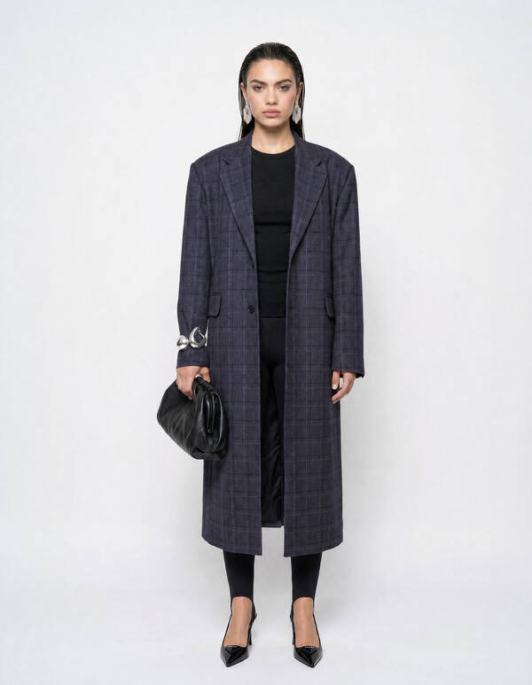 Midi-Check-Blazer Dunkelgrau SHOEBY WOMEN