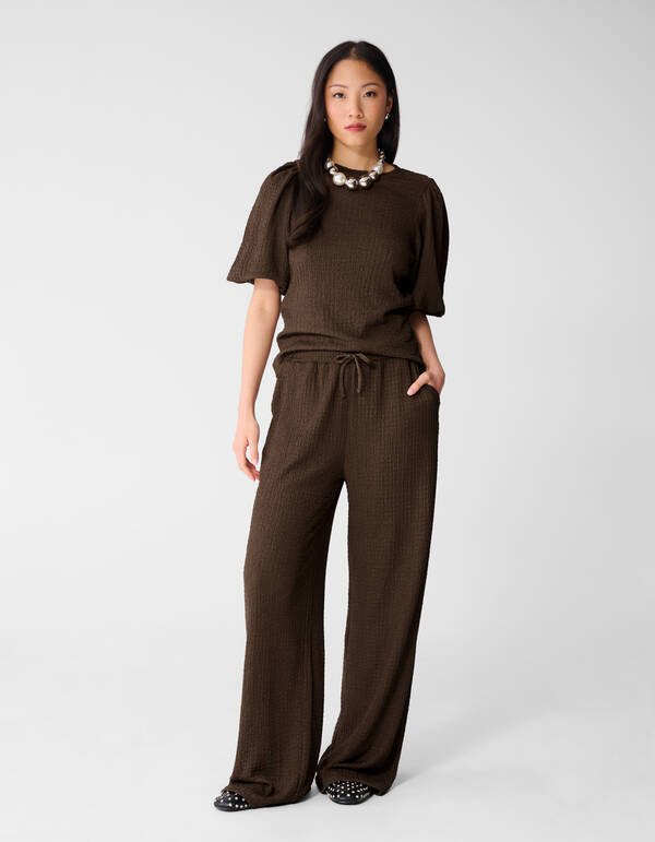 Crinkle Wide-Leg-Hose Braun SHOEBY WOMEN